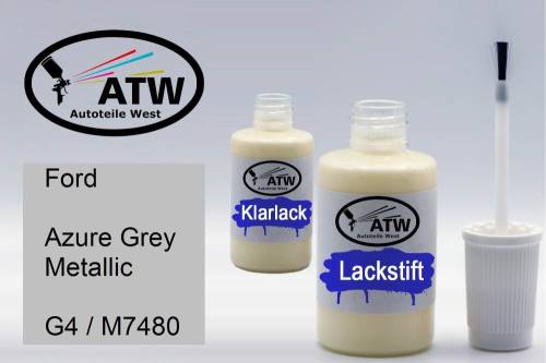 Ford, Azure Grey Metallic, G4 / M7480: 20ml Lackstift + 20ml Klarlack - Set, von ATW Autoteile West.